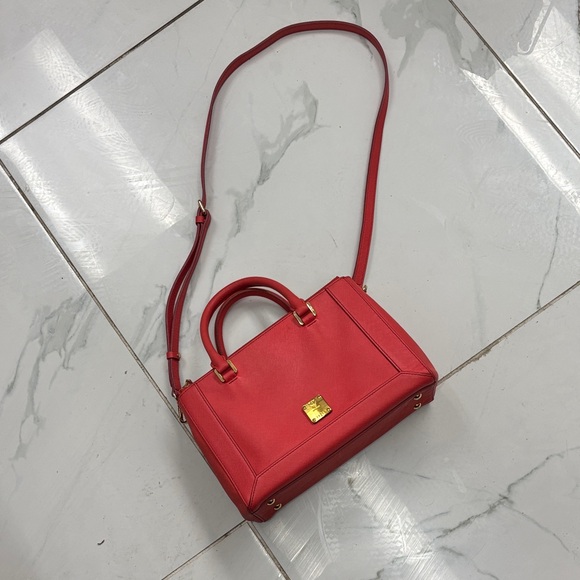 MCM Red Shoulder Bag with Gold Accents ID#15245 crossbody